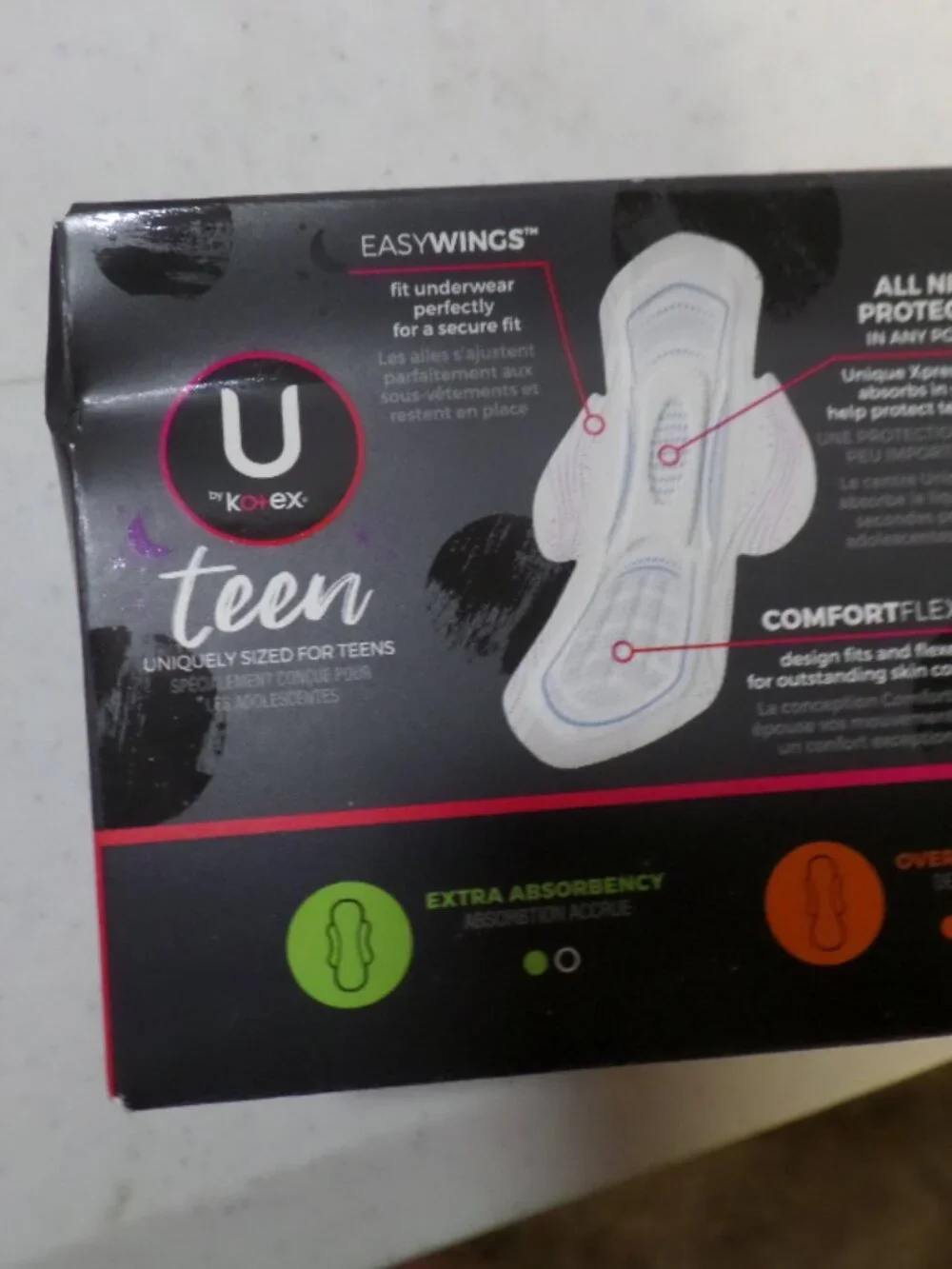 U by Kotex Teens Ultra Thin Pads with Wings – 12 Pads Per Box- Lot of 4